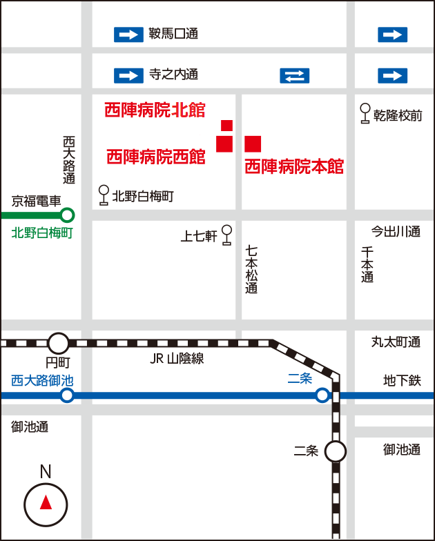 西陣病院、近隣地図