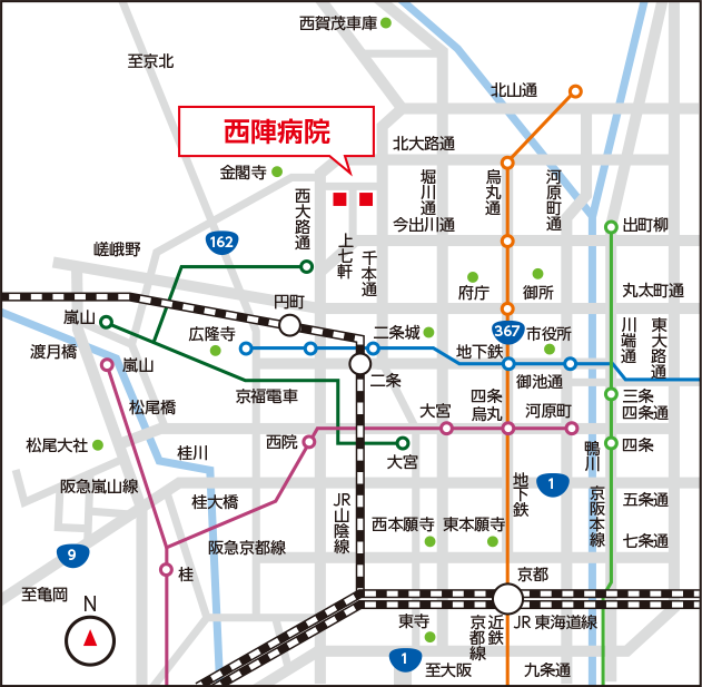 西陣病院、広域地図